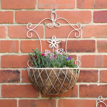 Set of 2 Ornate Antique Cream Wall Planters