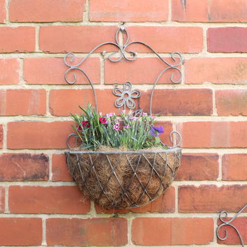 Set of 2 Ornate Antique Grey Wall Planters