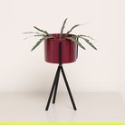 Set of 2 Plum Red Metal Planter Pots with Stand 