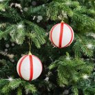 Set of 2 Red & White Striped Christmas Tree Baubles 