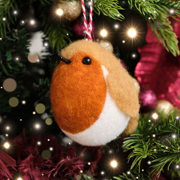 Set of 2 Round Felt Robin Bauble Decorations - 9cm