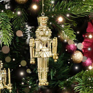 Set of 2 Shiny Gold Nutracker Hanging Tree Decorations - 12cm
