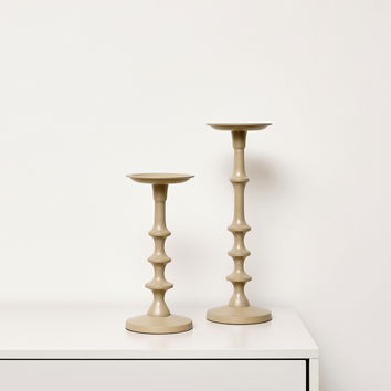 Set of 2 Taupe Candle Holders