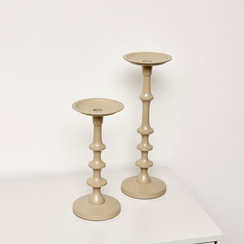 Set of 2 Taupe Candle Holders