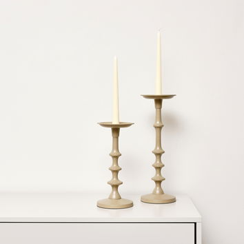 Set of 2 Taupe Candle Holders