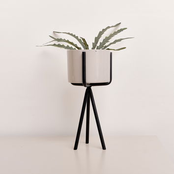 Set of 2 Taupe Metal Planter Pots with Stand