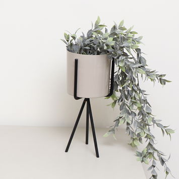 Set of 2 Taupe Metal Planter Pots with Stand