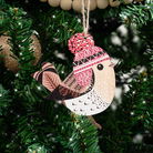 Set of 2 White & Rustic Wooden Robin Hanging Christmas Decorations