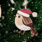 Set of 2 White & Rustic Wooden Robin Hanging Christmas Decorations