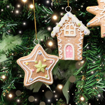 Set of 3 Assorted Colourful Gingerbread Cookie Christmas Tree Baubles