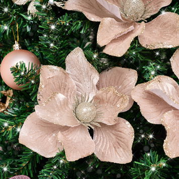 Set of 3 Blush Champagne Glitter Poinsettia Pick Decorations