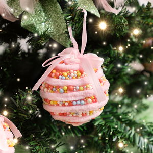 Set of 3 Candy Cane Sweet Beaded Baubles - 8cm