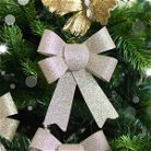 Champagne Gold Glitter Bow Christmas Decorations