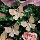 Set of 3 Champagne Gold Glitter Jewelled Butterfly Christmas...