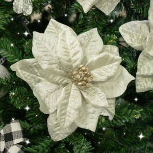 Set of 3 Champagne Poinsettia With Clip Decorations
