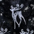 Set of 3 Clear Glitter Reindeer Hanging Christmas Decorations - 14cm