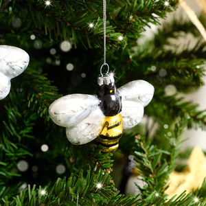 Set of 3 Glass Bee Christmas Decorations