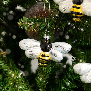 Set of 3 Glass Bee Christmas Decorations