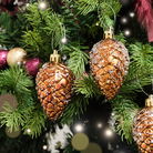 Set of 3 Gold & Bronze Sequin Pinecone Bauble Decorations - 6.5cm