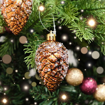 Set of 3 Gold & Bronze Sequin Pinecone Bauble Decorations - 6.5cm