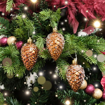 Set of 3 Gold & Bronze Sequin Pinecone Bauble Decorations - 6.5cm