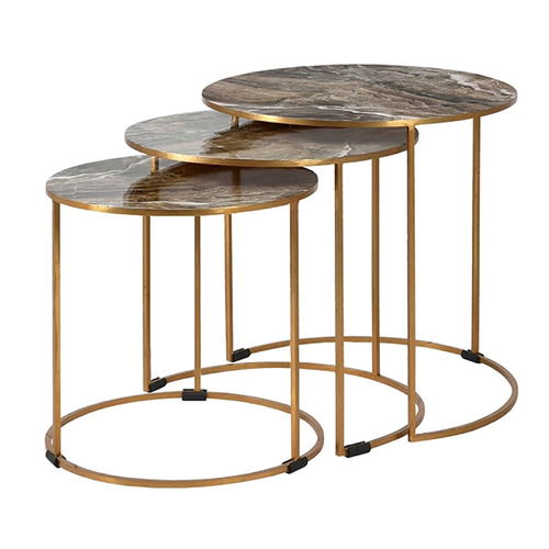 Set of 3 Gold Faux Marble Tables