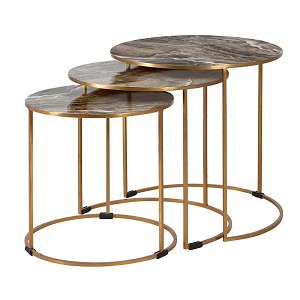 Set of 3 Gold Faux Marble Tables