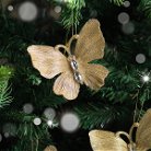 Gold Glitter Jewelled Butterfly Christmas Decorations 
