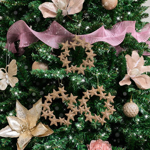 Set of 3 Gold Glitter Star Wreath Decorations