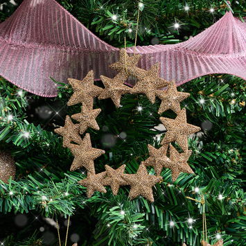 Set of 3 Gold Glitter Star Wreath Decorations