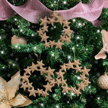 Set of 3 Gold Glitter Star Wreath Decorations