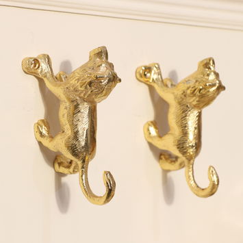 Set of 3 Gold Lion Wall Hooks