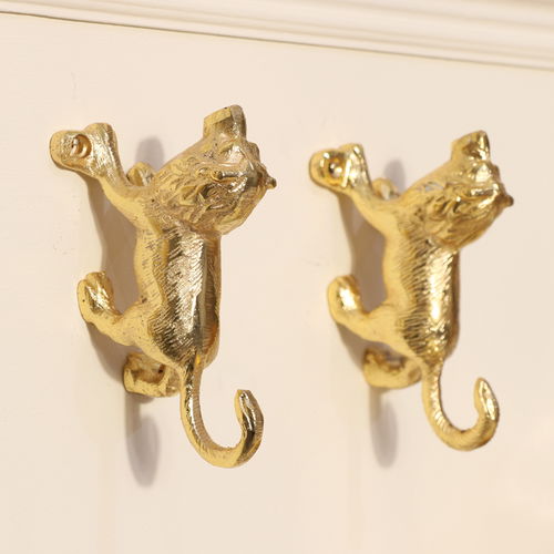 Set of 3 Gold Lion Wall Hooks