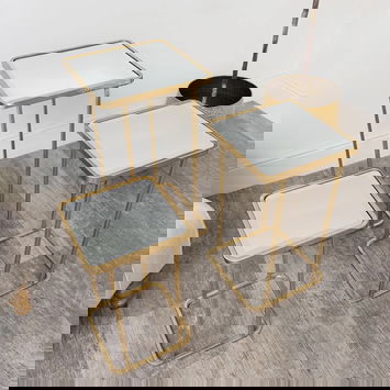Set of 3 Gold Mirrored Square Side Tables