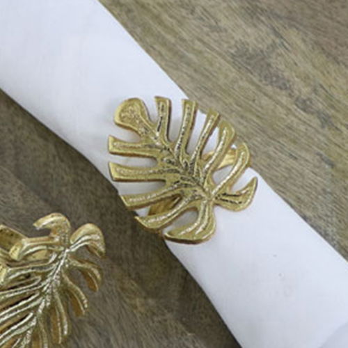 Set of 3 Gold Monstera Leaf Napkin Rings