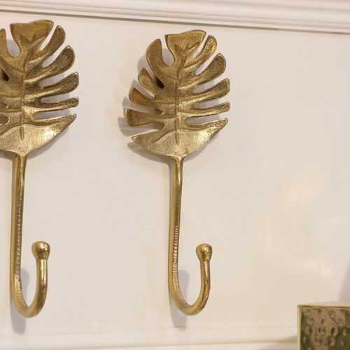 Set Of 3 Gold Monstera Leaf Wall Hooks