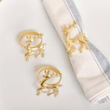 Set of 3 Gold Reindeer Napkin Rings 