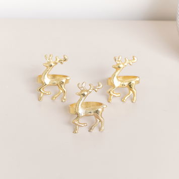 Set of 3 Gold Reindeer Napkin Rings 