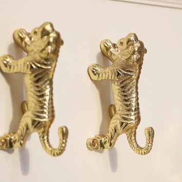 Set of 3 Gold Tiger Wall Hooks