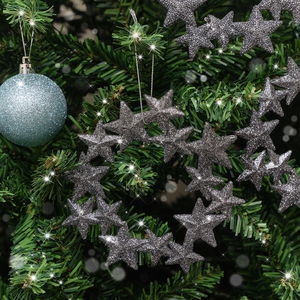 Set of 3 Grey Glitter Star Wreath Decorations