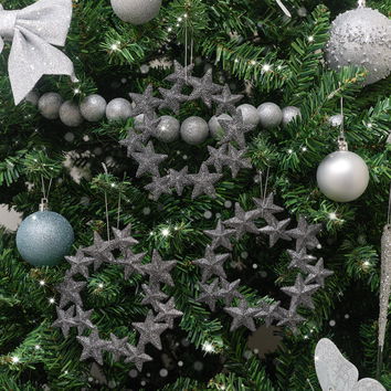 Set of 3 Grey Glitter Star Wreath Decorations