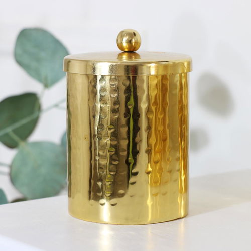 Set of 3 Hammered Gold Metal Jars