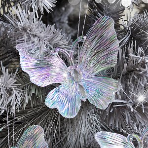 Set of 3 Iridescent Jewelled Butterfly Christmas Decorations - 10cm