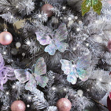 Set of 3 Iridescent Jewelled Butterfly Christmas Decorations - 10cm