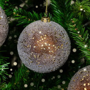 Set of 3 Large Bronze Gold Glitter Baubles