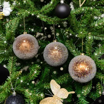 Set of 3 Large Bronze Gold Glitter Baubles