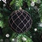 Set of 3 Large Round Black & Gold Christmas Tree Baubles - 10cm