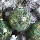 Set of 3 Large Round Green & Gold Glass Christmas Baubles - 10cm