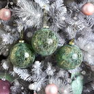 Set of 3 Large Round Green & Gold Glass Christmas Baubles - 10cm