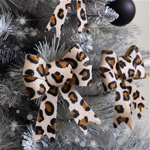 Set of 3 Leopard Print Christmas Bows - 13cm